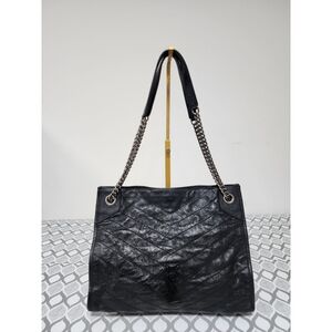 Saint Laurent Crinkled Calfskin Matelasse Monogram Large Niki Shopper Tote Black